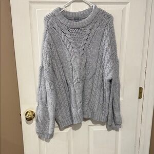 Aerie Light Gray Cable Knit Sweater